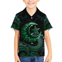 Personalised Polynesia Family Matching Off Shoulder Short Dress and Hawaiian Shirt With Islam Crescent And Star LT05 Son's Shirt Green - Polynesian Pride