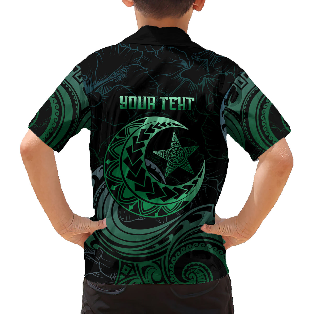 Personalised Polynesia Family Matching Short Sleeve Bodycon Dress and Hawaiian Shirt With Islam Crescent And Star LT05 - Polynesian Pride