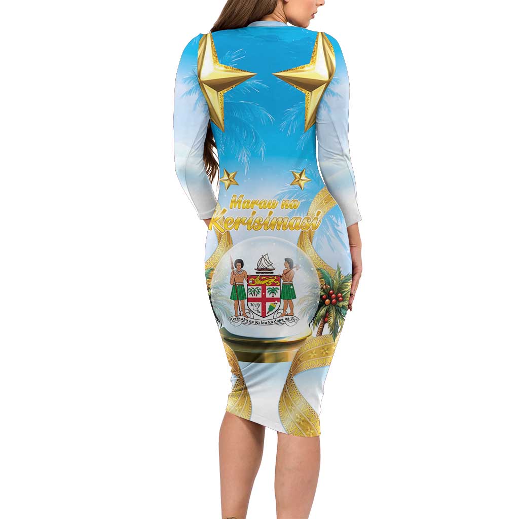 Fiji Christmas Family Matching Long Sleeve Bodycon Dress and Hawaiian Shirt Snow Globe With Fijian Santa LT05 - Polynesian Pride