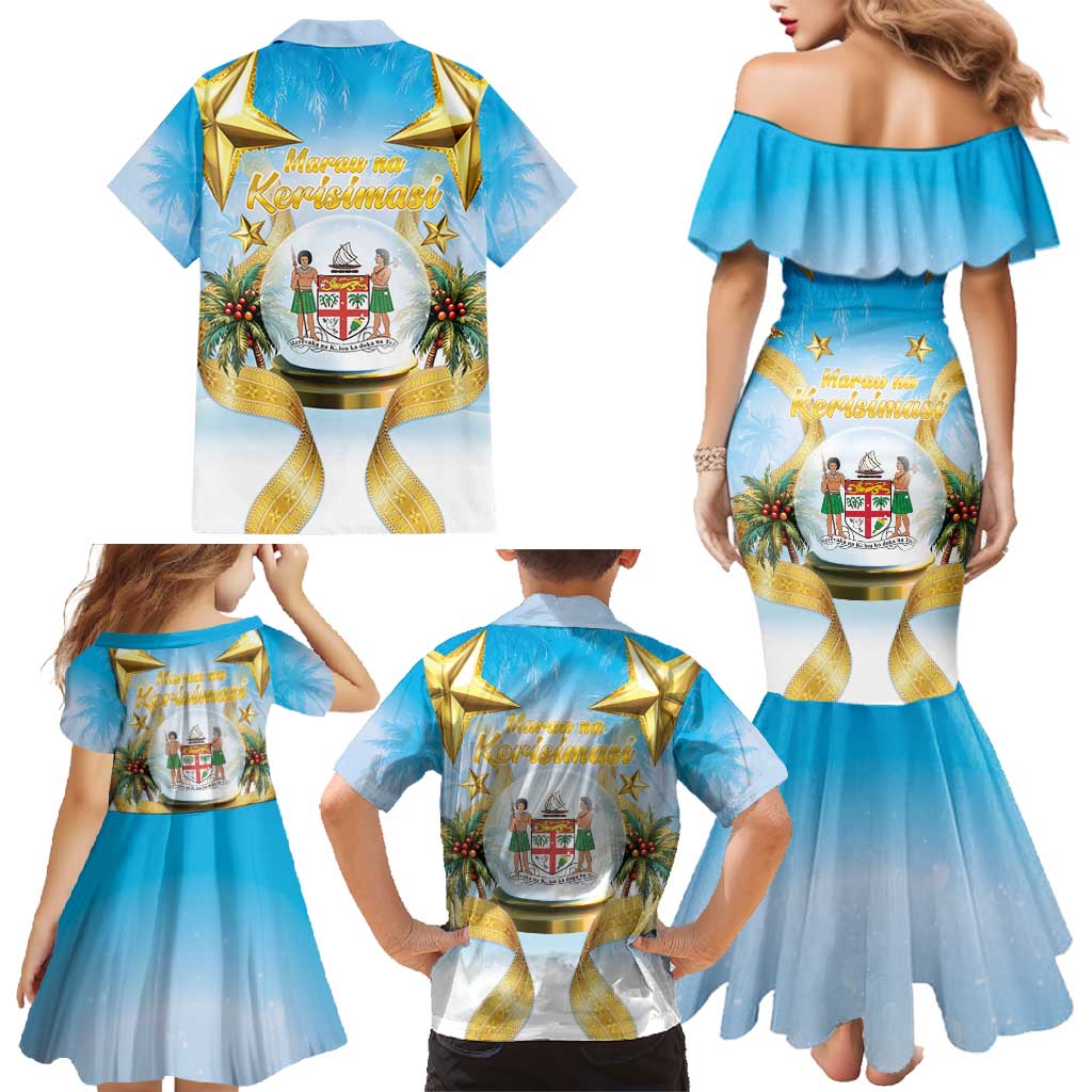 Fiji Christmas Family Matching Mermaid Dress and Hawaiian Shirt Snow Globe With Fijian Santa LT05 - Polynesian Pride
