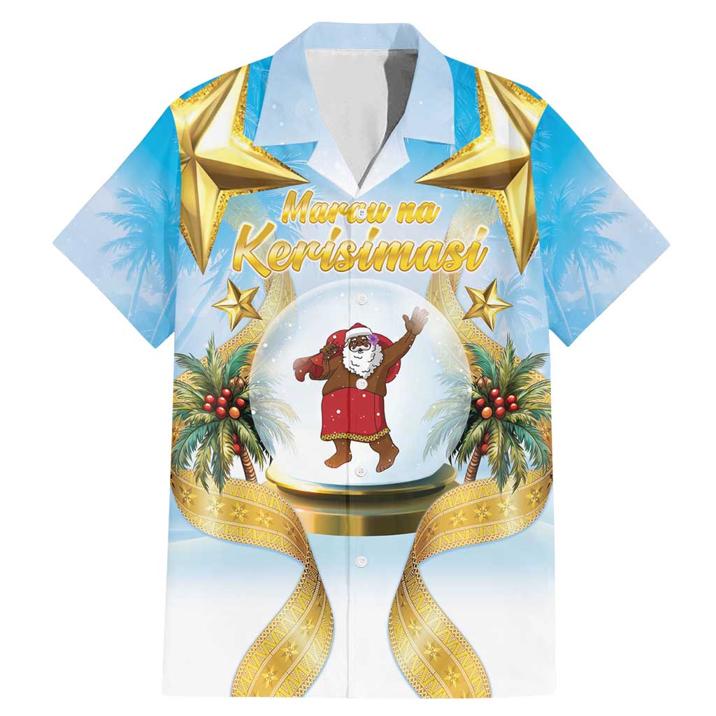 Fiji Christmas Family Matching Mermaid Dress and Hawaiian Shirt Snow Globe With Fijian Santa LT05 Dad's Shirt - Short Sleeve Blue - Polynesian Pride