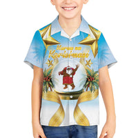 Fiji Christmas Family Matching Off The Shoulder Long Sleeve Dress and Hawaiian Shirt Snow Globe With Fijian Santa LT05 Son's Shirt Blue - Polynesian Pride