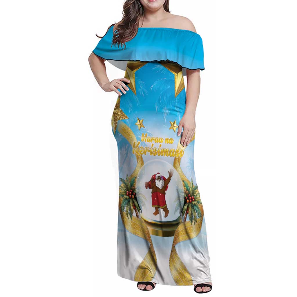 Fiji Christmas Family Matching Off Shoulder Maxi Dress and Hawaiian Shirt Snow Globe With Fijian Santa LT05 Mom's Dress Blue - Polynesian Pride