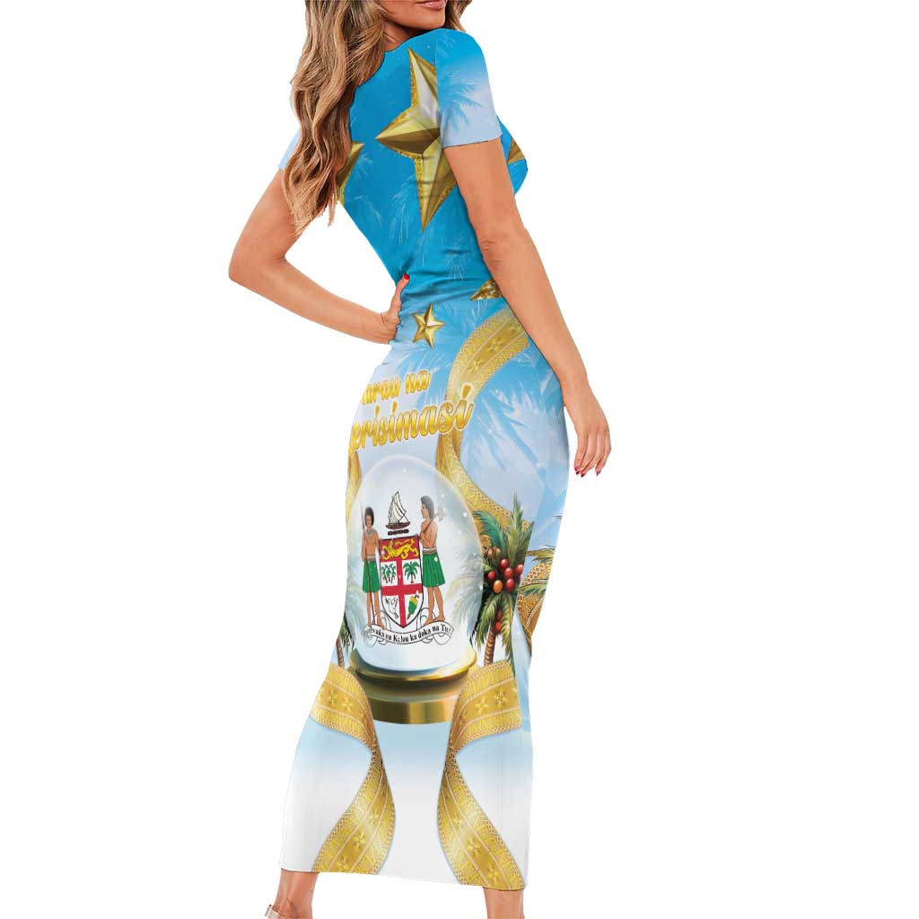 Fiji Christmas Family Matching Short Sleeve Bodycon Dress and Hawaiian Shirt Snow Globe With Fijian Santa LT05 - Polynesian Pride