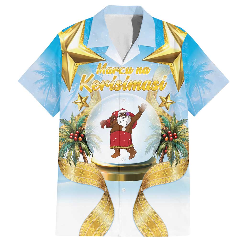 Fiji Christmas Family Matching Tank Maxi Dress and Hawaiian Shirt Snow Globe With Fijian Santa LT05 Dad's Shirt - Short Sleeve Blue - Polynesian Pride