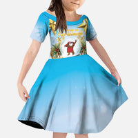 Fiji Christmas Kid Short Sleeve Dress Snow Globe With Fijian Santa LT05