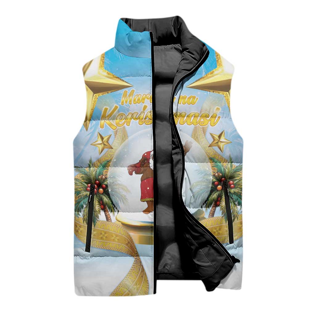 Fiji Christmas Sleeveless Puffer Jacket Snow Globe With Fijian Santa LT05