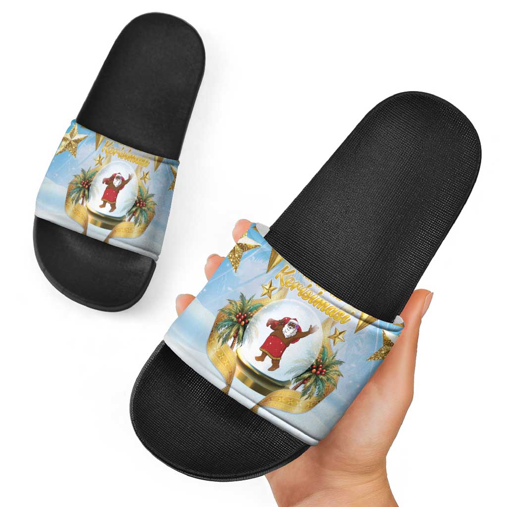 Fiji Christmas Slide Sandals Snow Globe With Fijian Santa LT05