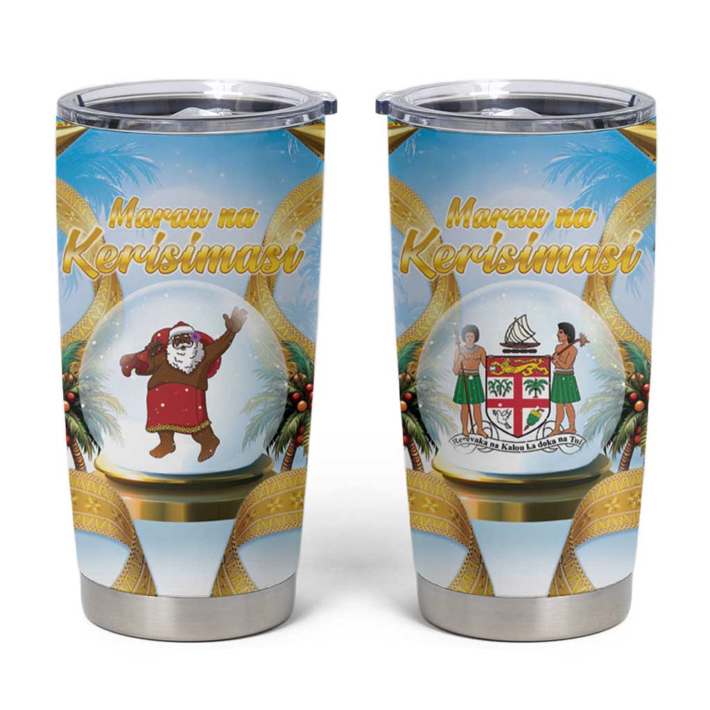 Fiji Christmas Tumbler Cup Snow Globe With Fijian Santa LT05 Blue - Polynesian Pride