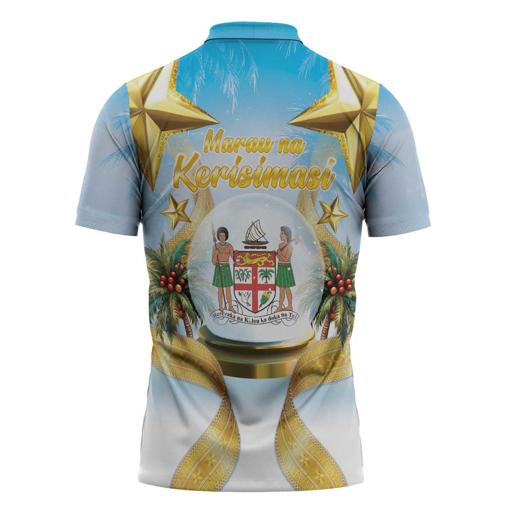 Fiji Christmas Zipper Polo Shirt Snow Globe With Fijian Santa LT05