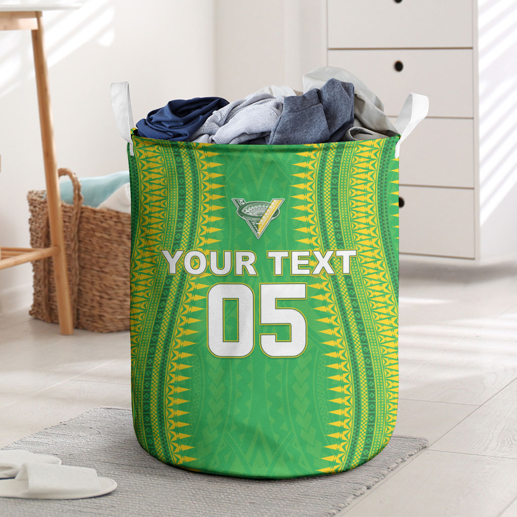 Cook Islands Rugby Custom Laundry Basket Kuki Tribal Pattern Green Version LT05 Green - Polynesian Pride
