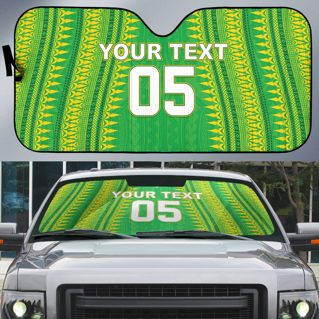Cook Islands Rugby Custom Auto Sun Shade Kuki Tribal Pattern Green Version LT05 Green - Polynesian Pride