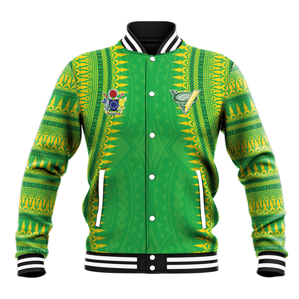 Cook Islands Rugby Custom Baseball Jacket Kuki Tribal Pattern Green Version LT05 Unisex Green - Polynesian Pride