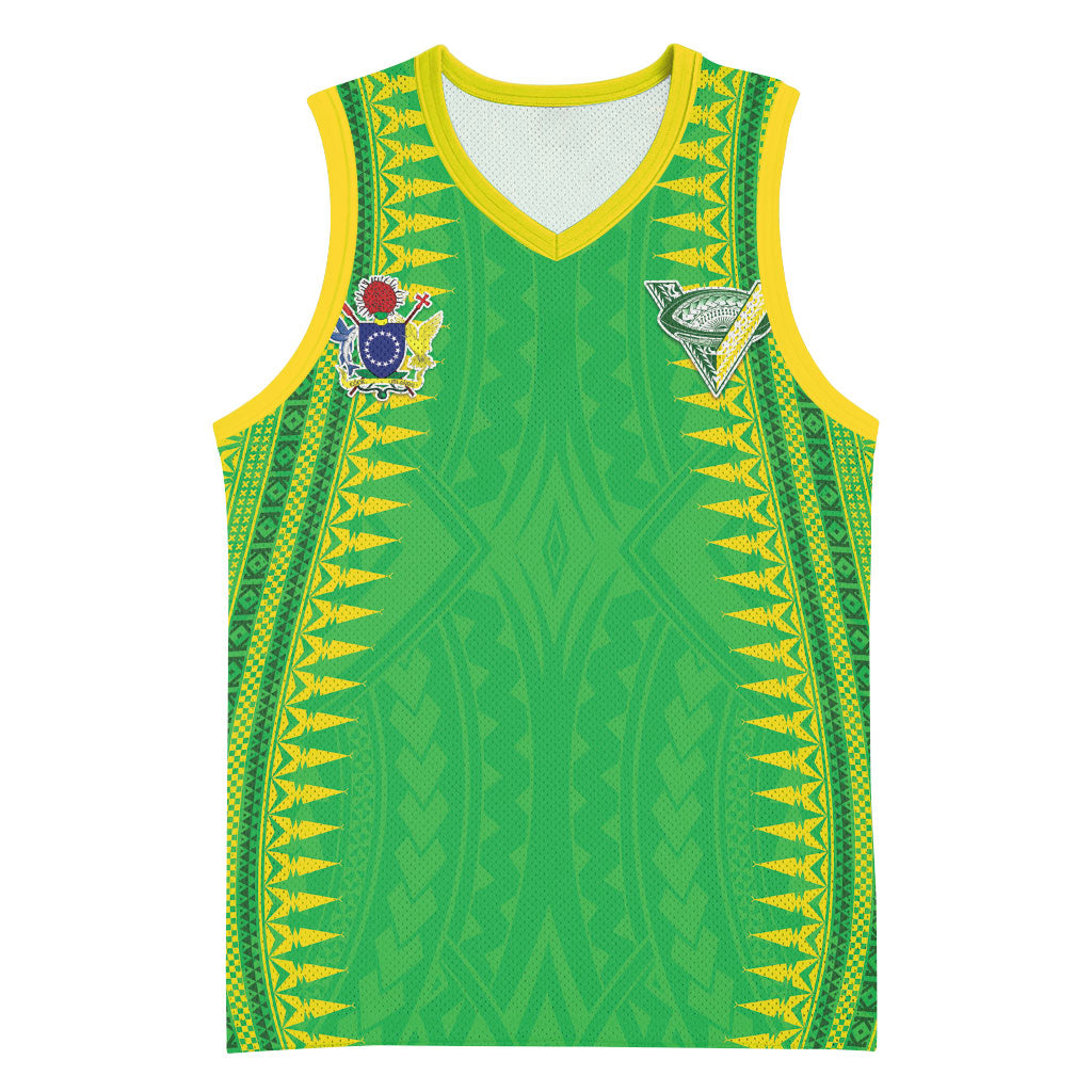 Cook Islands Rugby Custom Basketball Jersey Kuki Tribal Pattern Green Version LT05 Unisex Green - Polynesian Pride