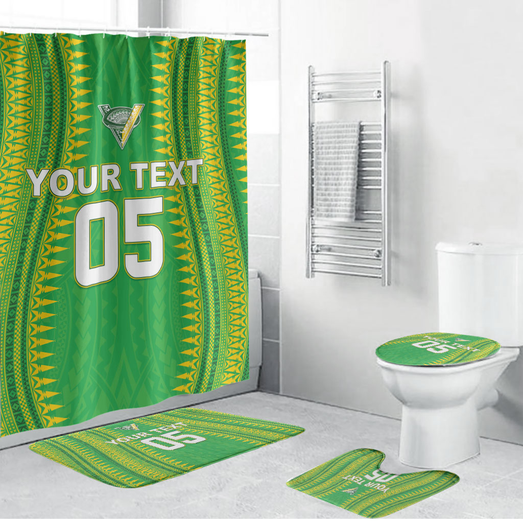 Cook Islands Rugby Custom Bathroom Set Kuki Tribal Pattern Green Version LT05 Bathroom Set (4 pcs) Green - Polynesian Pride
