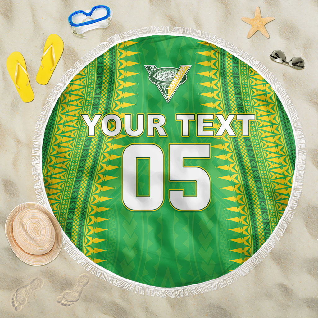 Cook Islands Rugby Custom Beach Blanket Kuki Tribal Pattern Green Version LT05 One Size 150cm Green - Polynesian Pride