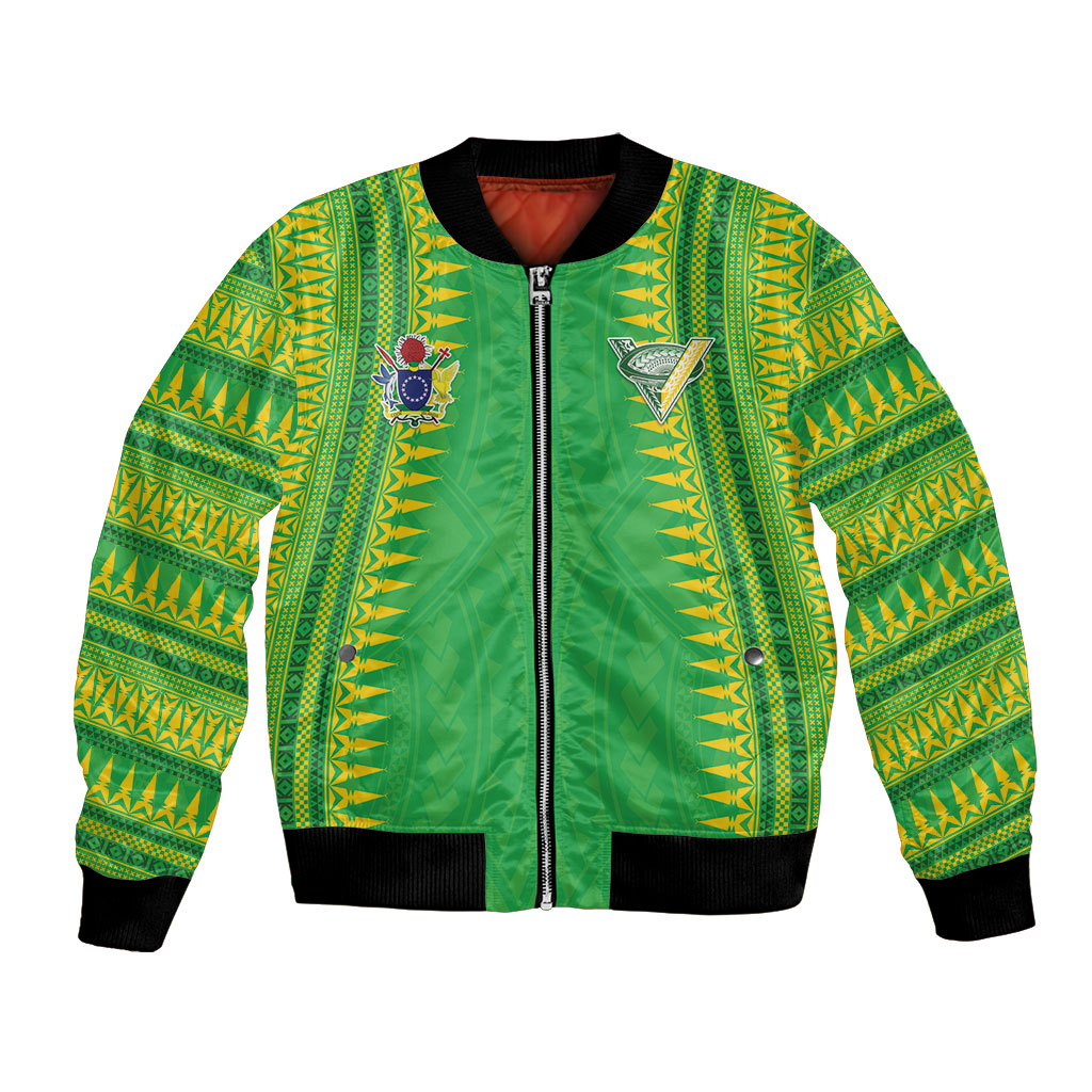 Cook Islands Rugby Custom Bomber Jacket Kuki Tribal Pattern Green Version LT05 Unisex Green - Polynesian Pride