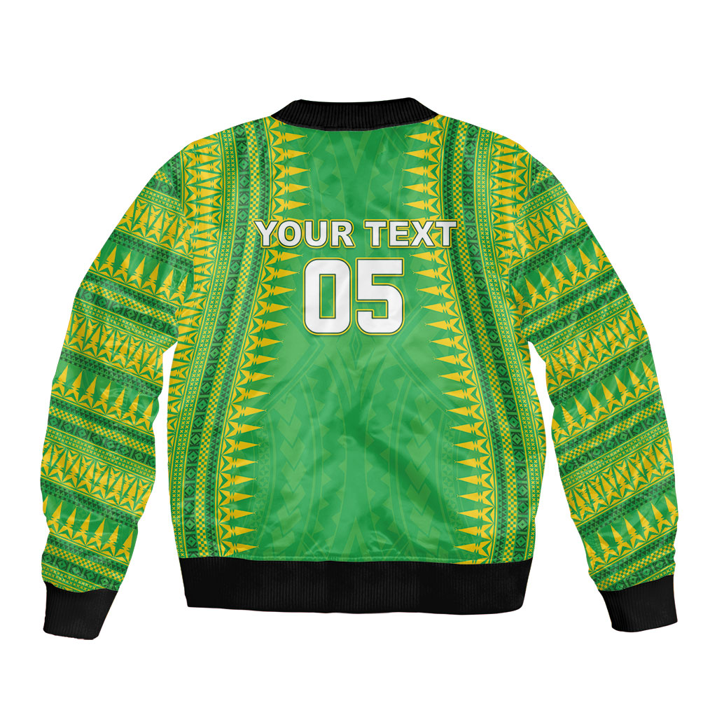 Cook Islands Rugby Custom Bomber Jacket Kuki Tribal Pattern Green Version LT05 - Polynesian Pride