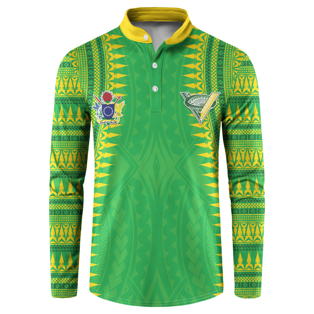 Cook Islands Rugby Custom Button Sweatshirt Kuki Tribal Pattern Green Version LT05 Green - Polynesian Pride