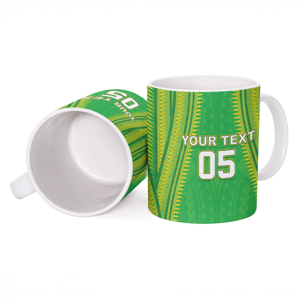 Cook Islands Rugby Custom Ceramic Mug Kuki Tribal Pattern Green Version LT05 - Polynesian Pride
