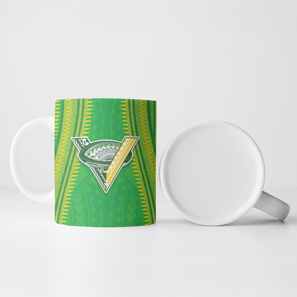 Cook Islands Rugby Custom Ceramic Mug Kuki Tribal Pattern Green Version LT05 - Polynesian Pride