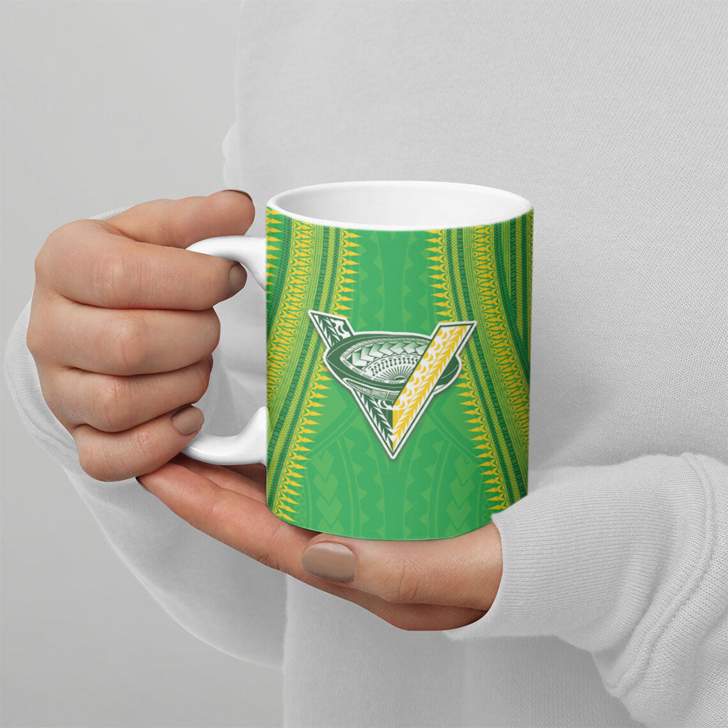 Cook Islands Rugby Custom Ceramic Mug Kuki Tribal Pattern Green Version LT05 - Polynesian Pride