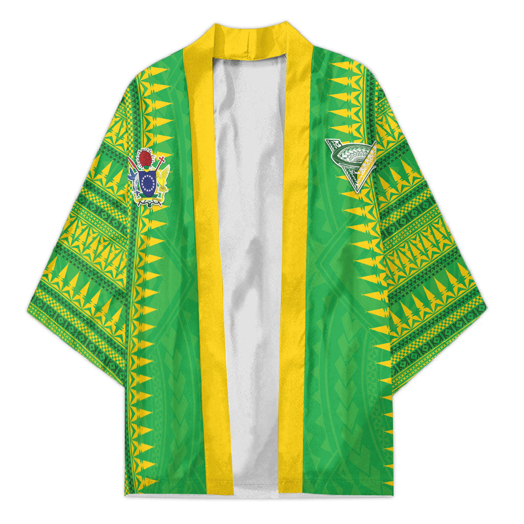 Cook Islands Rugby Custom Kimono Kuki Tribal Pattern Green Version LT05 Unisex Green - Polynesian Pride