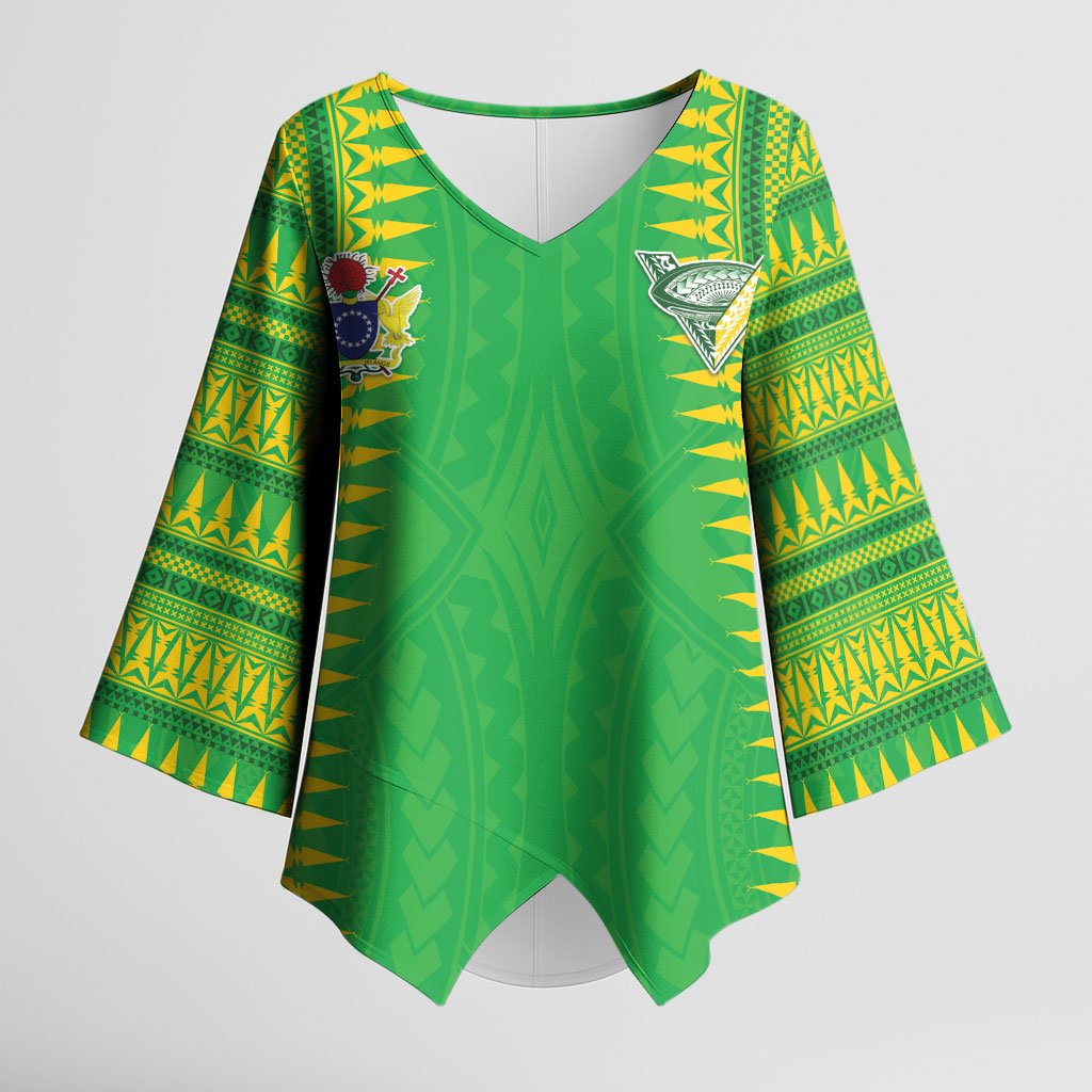 Cook Islands Rugby Custom Kimono Sleeve Blouse Kuki Tribal Pattern Green Version LT05 Female Green - Polynesian Pride