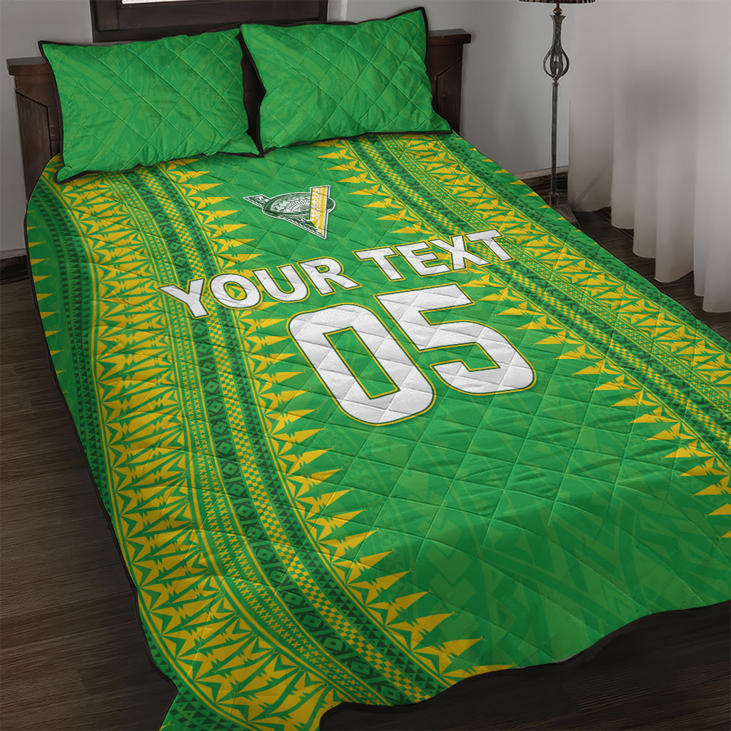 Cook Islands Rugby Custom Quilt Bed Set Kuki Tribal Pattern Green Version LT05 Green - Polynesian Pride