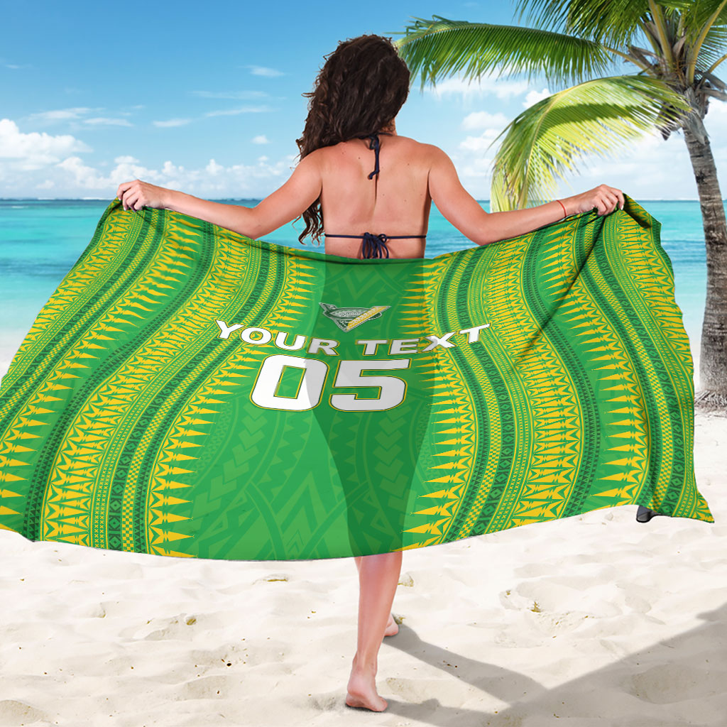 Cook Islands Rugby Custom Sarong Kuki Tribal Pattern Green Version LT05 - Polynesian Pride