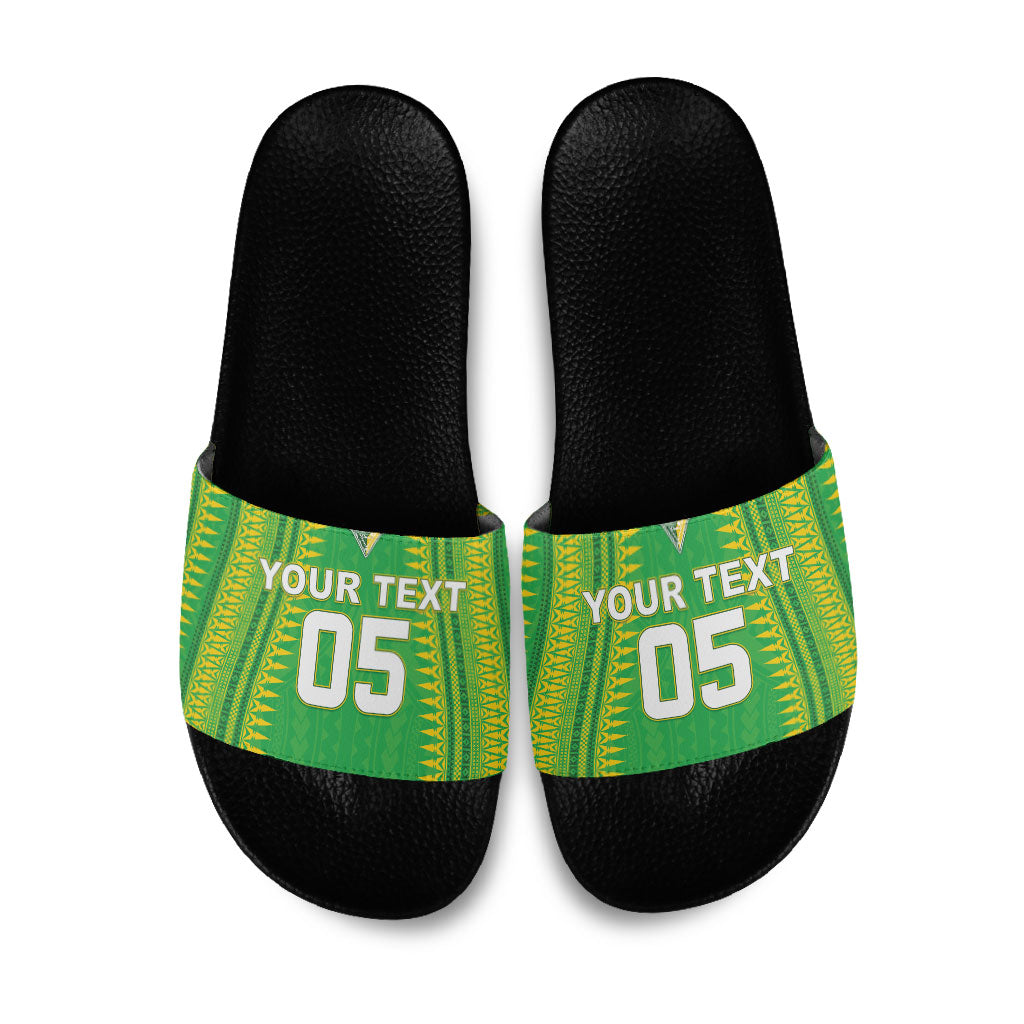 Cook Islands Rugby Custom Slide Sandals Kuki Tribal Pattern Green Version LT05 Green - Polynesian Pride