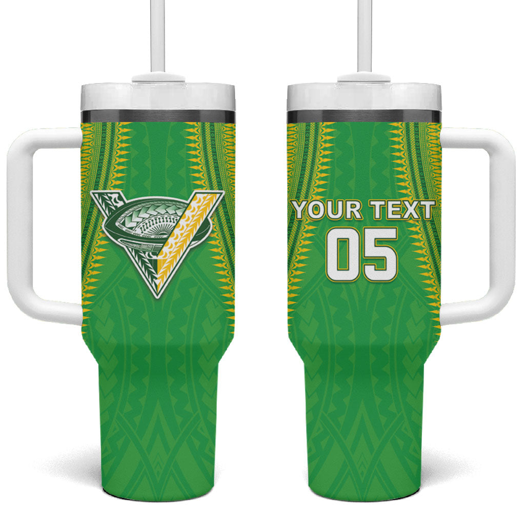 Cook Islands Rugby Custom Tumbler With Handle Kuki Tribal Pattern Green Version LT05 One Size: 40 oz Green - Polynesian Pride