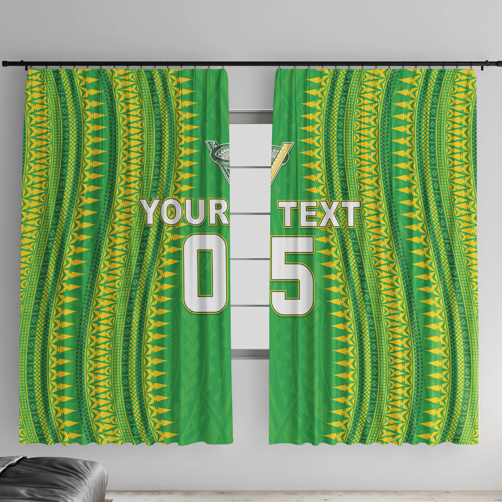 Cook Islands Rugby Custom Window Curtain Kuki Tribal Pattern Green Version LT05 With Hooks Green - Polynesian Pride