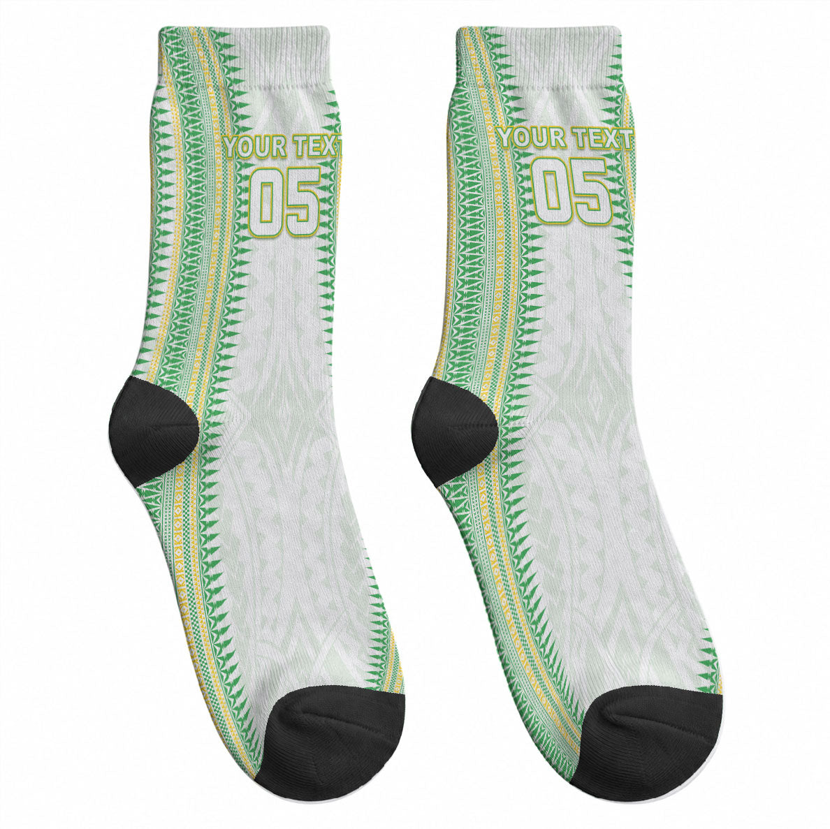 Cook Islands Rugby Custom Crew Socks Kuki Tribal Pattern White Version LT05 - Polynesian Pride