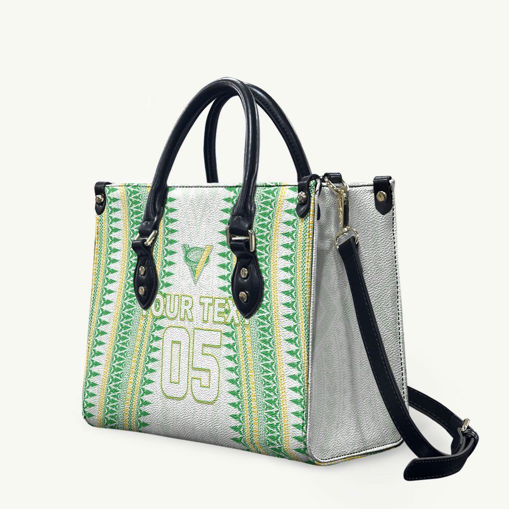Cook Islands Rugby Custom Leather Bag Kuki Tribal Pattern White Version LT05 White - Polynesian Pride