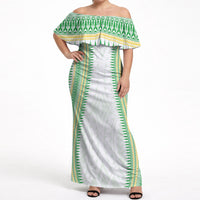 Cook Islands Rugby Custom Off Shoulder Maxi Dress Kuki Tribal Pattern White Version LT05 Women White - Polynesian Pride