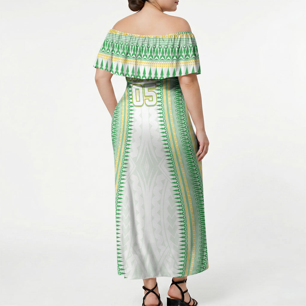 Cook Islands Rugby Custom Off Shoulder Maxi Dress Kuki Tribal Pattern White Version LT05 - Polynesian Pride