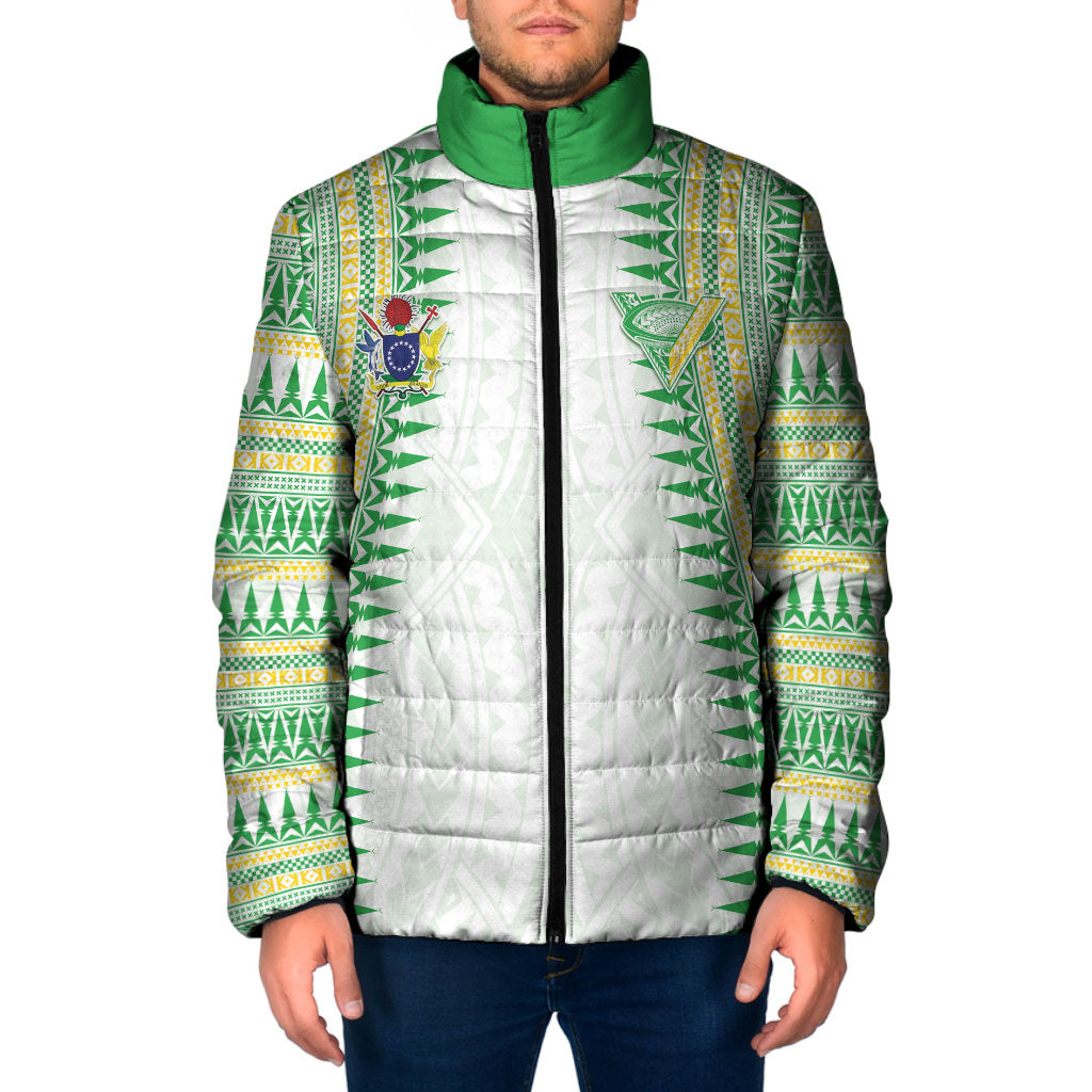 Cook Islands Rugby Custom Padded Jacket Kuki Tribal Pattern White Version LT05 Men White - Polynesian Pride