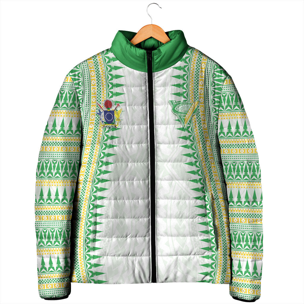 Cook Islands Rugby Custom Padded Jacket Kuki Tribal Pattern White Version LT05 - Polynesian Pride