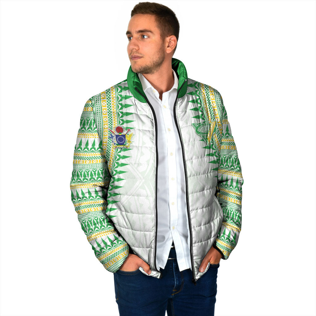 Cook Islands Rugby Custom Padded Jacket Kuki Tribal Pattern White Version LT05 - Polynesian Pride