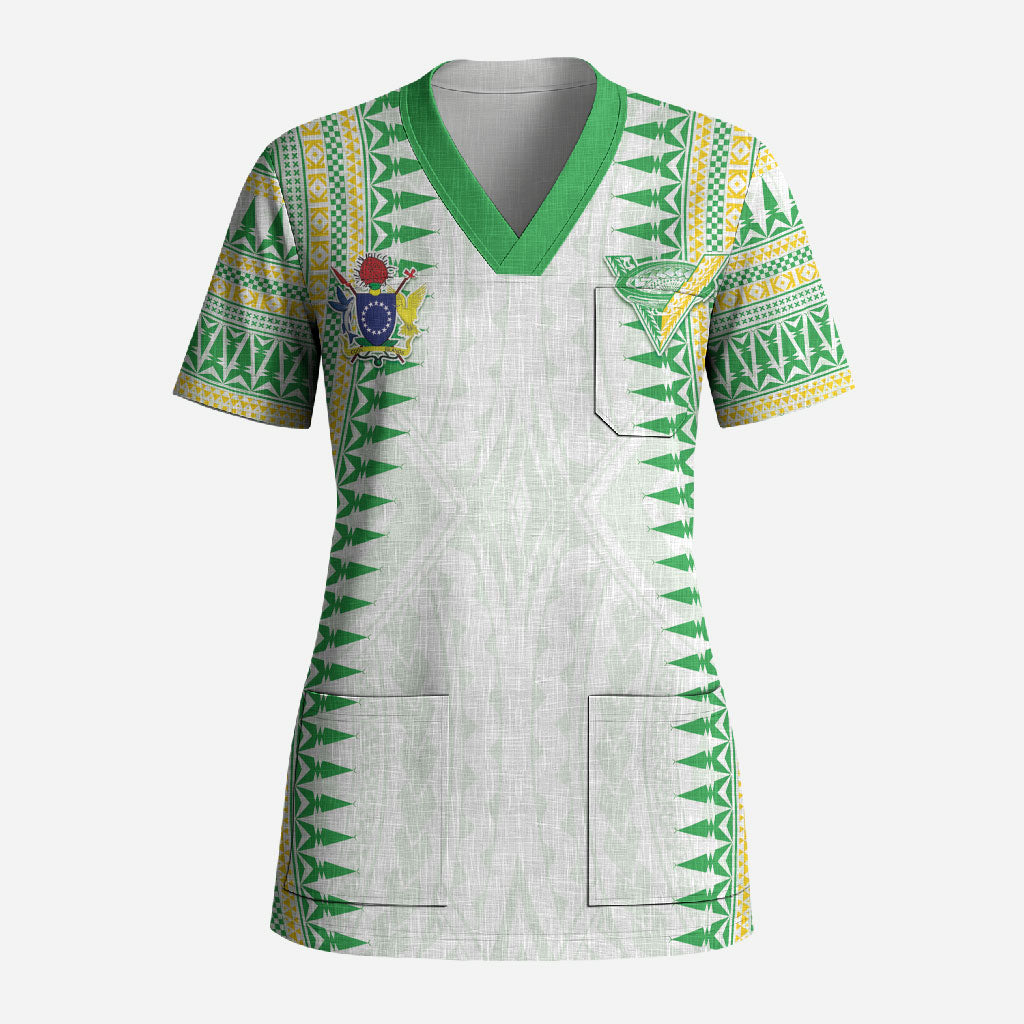 Cook Islands Rugby Custom Scrub Top Kuki Tribal Pattern White Version LT05 Adult White - Polynesian Pride