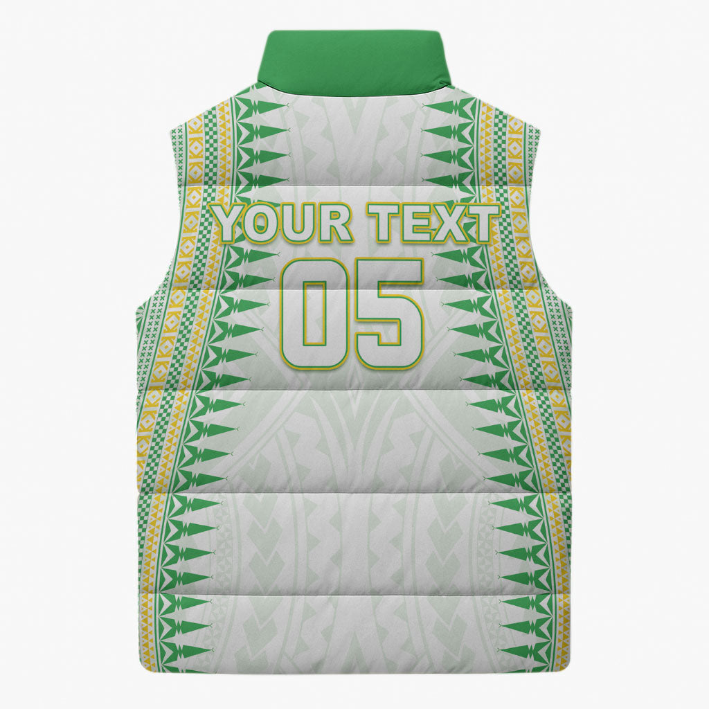 Cook Islands Rugby Custom Sleeveless Puffer Jacket Kuki Tribal Pattern White Version LT05 - Polynesian Pride