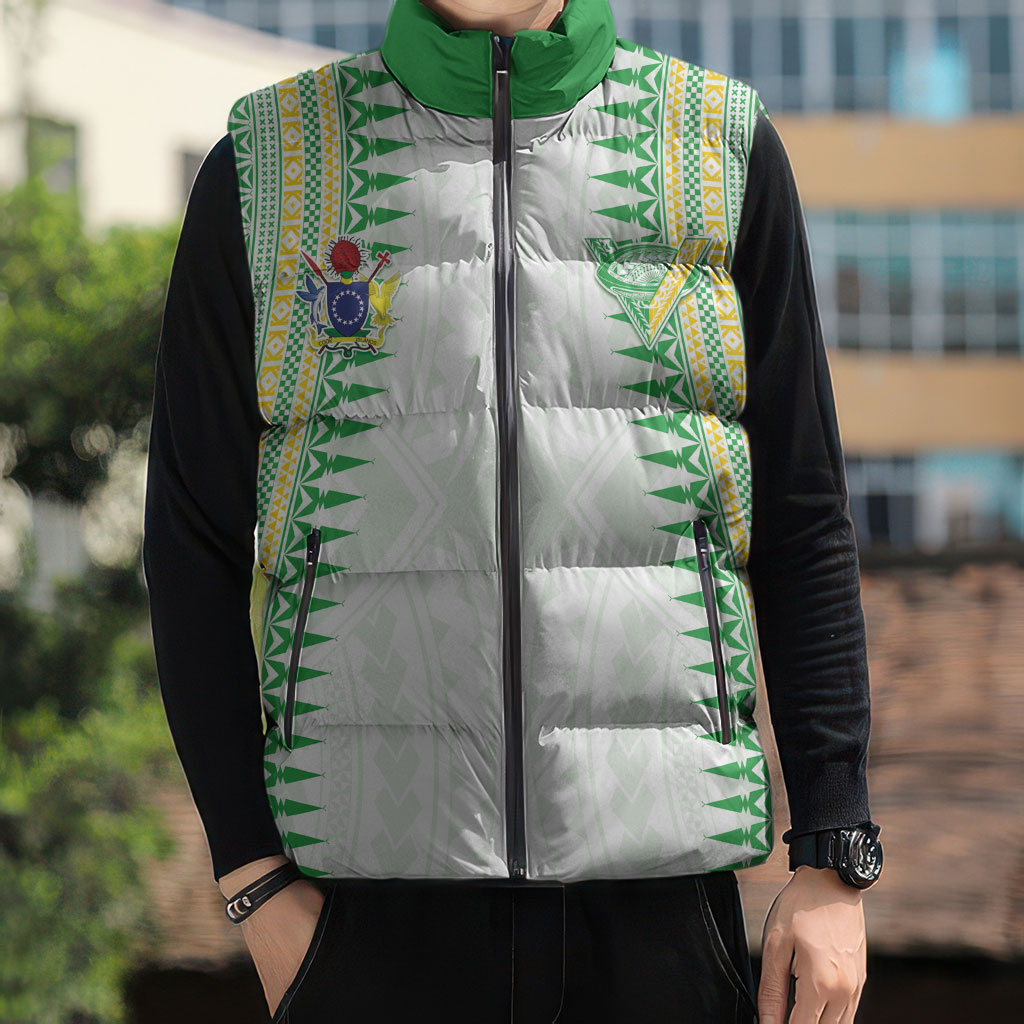 Cook Islands Rugby Custom Sleeveless Puffer Jacket Kuki Tribal Pattern White Version LT05 - Polynesian Pride