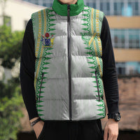 Cook Islands Rugby Custom Sleeveless Puffer Jacket Kuki Tribal Pattern White Version LT05 - Polynesian Pride