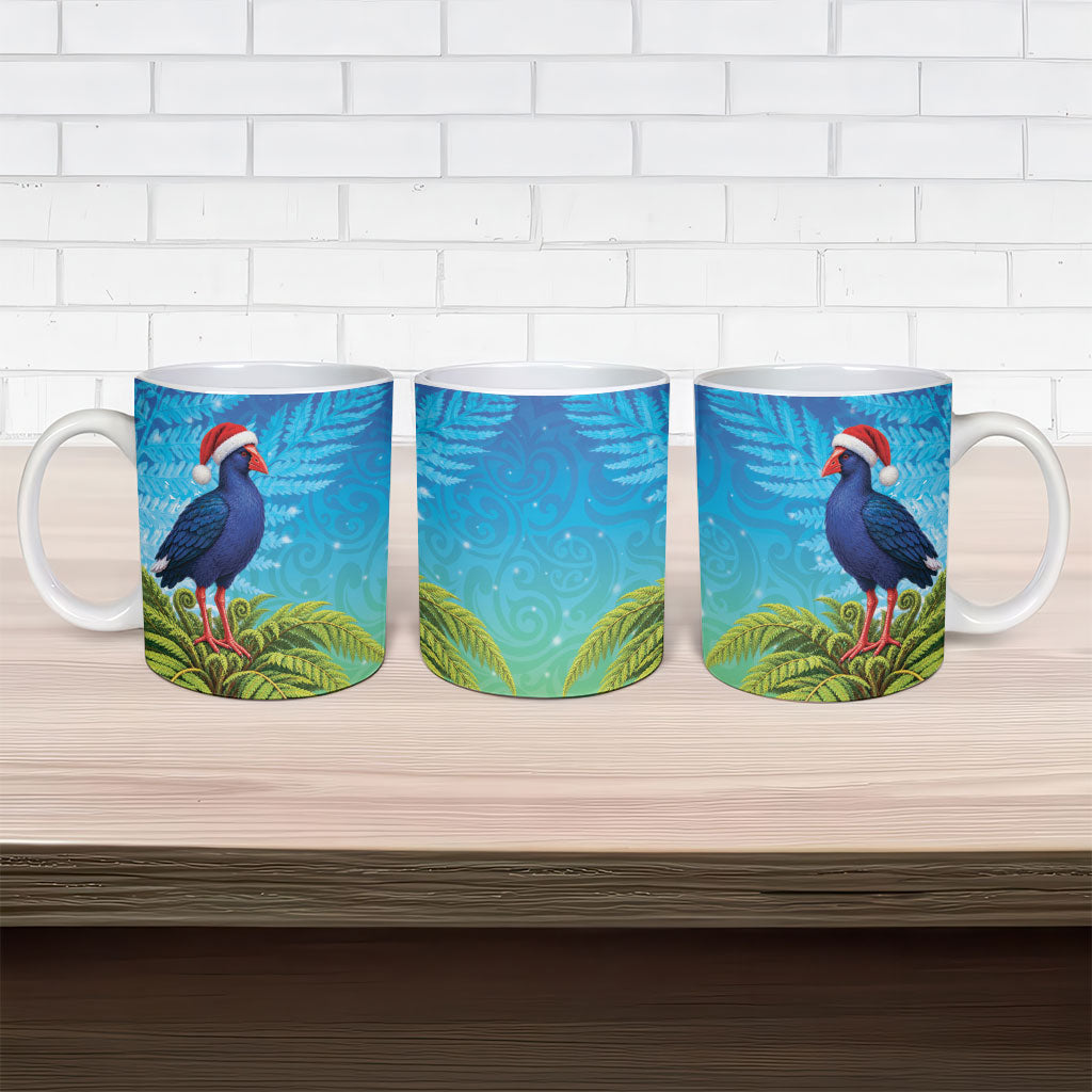 New Zealand Christmas Ceramic Mug Pukeko With Ponga Tree Silver Fern LT05 - Polynesian Pride