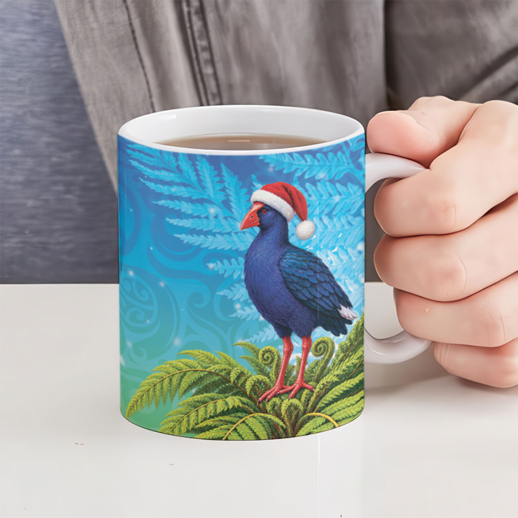 New Zealand Christmas Ceramic Mug Pukeko With Ponga Tree Silver Fern LT05 - Polynesian Pride