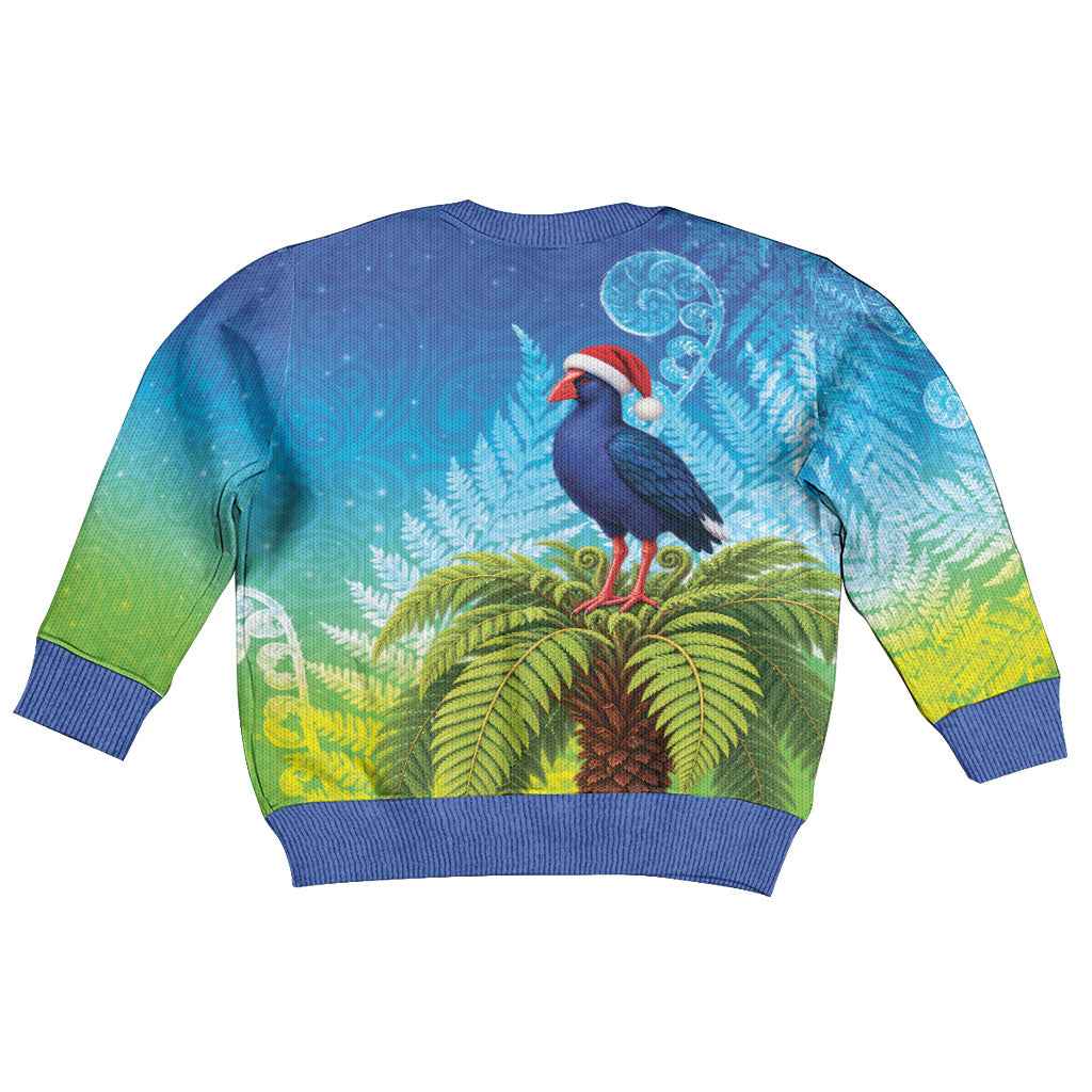 New Zealand Christmas Kid Ugly Christmas Sweater Pukeko With Ponga Tree Silver Fern LT05 - Polynesian Pride