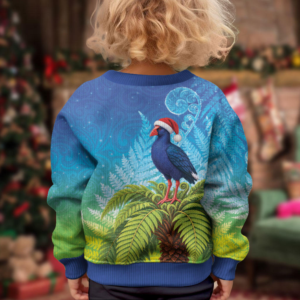 New Zealand Christmas Kid Ugly Christmas Sweater Pukeko With Ponga Tree Silver Fern LT05 - Polynesian Pride