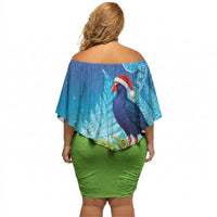 New Zealand Christmas Off Shoulder Short Dress Pukeko With Ponga Tree Silver Fern LT05 - Polynesian Pride