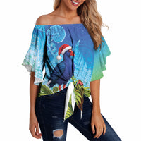 New Zealand Christmas Off Shoulder Wrap Waist Top Pukeko With Ponga Tree Silver Fern LT05 Multicolor - Polynesian Pride